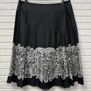 Talbots Women’s Black A-Line Skirt 6P Lace Trim Polka Dot Side Zip